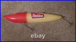 Vintage Large Heddon Store Advertising Display Fishing Lure with Real Hooks RARE