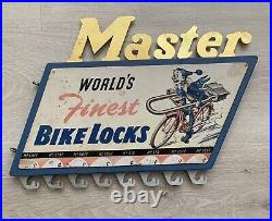 Vintage MASTER BIKE BICYCLE LOCKS Advertising Display Rack Sign RARE