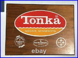Vintage Original 1960s TONKA Official Store Display Walnut Wood Sign 32x24 RARE