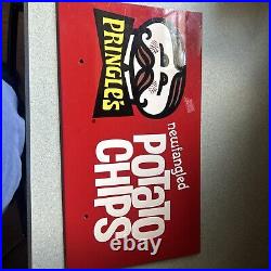 Vintage PRINGLES Potatoe Chips Metal Sign / Store Display RARE Double Sided