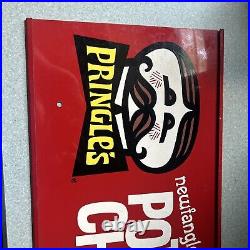 Vintage PRINGLES Potatoe Chips Metal Sign / Store Display RARE Double Sided