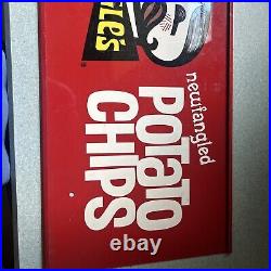 Vintage PRINGLES Potatoe Chips Metal Sign / Store Display RARE Double Sided