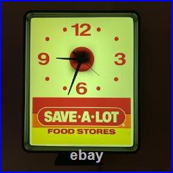 Vintage RARE Save-A-Lot Food Stores Store Display Lighted Clock Sign 17x14