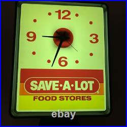 Vintage RARE Save-A-Lot Food Stores Store Display Lighted Clock Sign 17x14