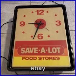 Vintage RARE Save-A-Lot Food Stores Store Display Lighted Clock Sign 17x14
