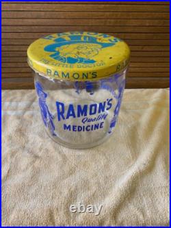 Vintage Ramon's Little Doctor Pills Counter Store Display Jar WithTin Lid RARE