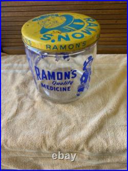 Vintage Ramon's Little Doctor Pills Counter Store Display Jar WithTin Lid RARE