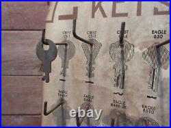 Vintage Rare 1951 Wood Luggage Key Display Sign Hardware Store Uncut Keys