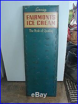 Vintage Rare Advertising FAIRMONT ICE CREAM Store Display Pricing Slots Sign