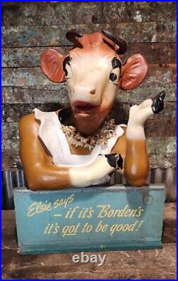 Vintage Rare Borden's Dairy Elsie the Cow Store Display Bust Advertising Sign
