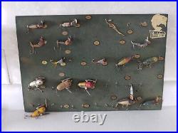 Vintage Rare One of a Kind Heddon Store Display With 16 Vintage Lures. Nice