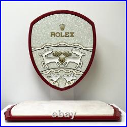 Vintage Rolex Dealer Display Shield Red Wood Store Sign with Moose & Birds Rare