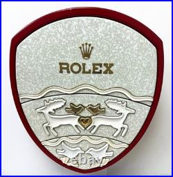 Vintage Rolex Dealer Display Shield Red Wood Store Sign with Moose & Birds Rare