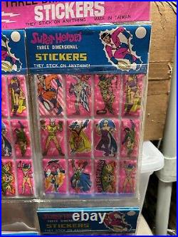 Vintage SUPERHEROES puffy sticker store display unit 12 packs ultra rare