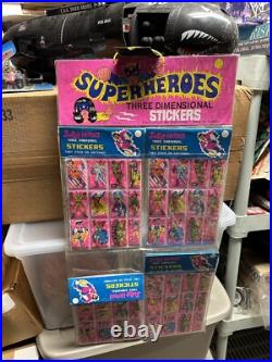 Vintage SUPERHEROES puffy sticker store display unit 12 packs ultra rare