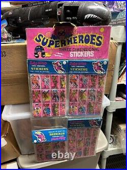 Vintage SUPERHEROES puffy sticker store display unit 12 packs ultra rare