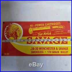Vintage Savage Bullets Porcelain Sign. 30-30 Winchester Smokeless Remington Rare