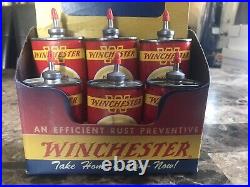 Vintage WINCHESTER GUN OIL STORE DISPLAY RARE! Tin Bottle Can With Tip Protector