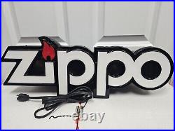 Vintage Zippo Logo Smoke Shop Store Display Sign / Light 9X24 Works RARE