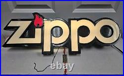 Vintage Zippo Logo Smoke Shop Store Display Sign / Light 9X24 Works RARE