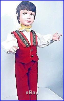 Vintage animated mechanical store display figure little boy 31in tall very rare