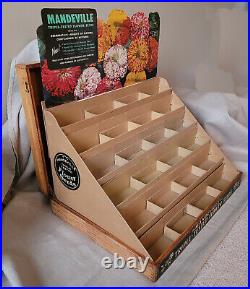 Vintage general store Mandeville & King seed display wooden box complete rare