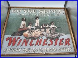 Vntg Winchester Do You Shoot Wood Framed Printed Store Display RARE 32 x 25