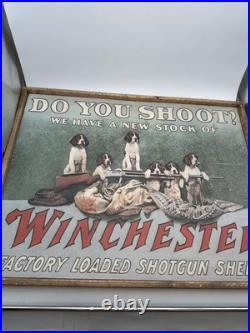 Vntg Winchester Do You Shoot Wood Framed Printed Store Display RARE 32 x 25