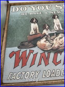 Vntg Winchester Do You Shoot Wood Framed Printed Store Display RARE 32 x 25
