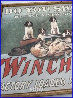 Vntg Winchester Do You Shoot Wood Framed Printed Store Display RARE 32 x 25
