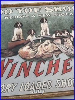 Vntg Winchester Do You Shoot Wood Framed Printed Store Display RARE 32 x 25