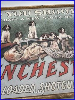 Vntg Winchester Do You Shoot Wood Framed Printed Store Display RARE 32 x 25