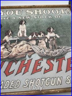 Vntg Winchester Do You Shoot Wood Framed Printed Store Display RARE 32 x 25