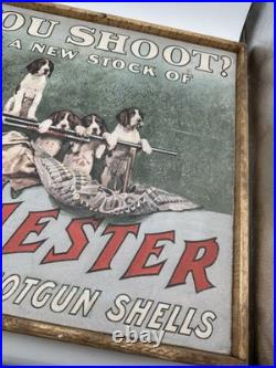 Vntg Winchester Do You Shoot Wood Framed Printed Store Display RARE 32 x 25