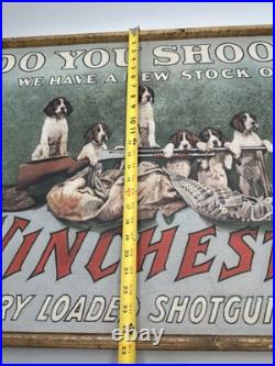 Vntg Winchester Do You Shoot Wood Framed Printed Store Display RARE 32 x 25