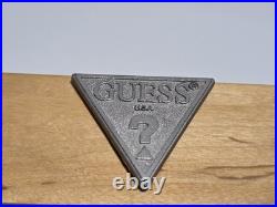 Vtg GUESS U. S. A. Rotating Mirror Store Display Wooden Mounted On Stand Rare