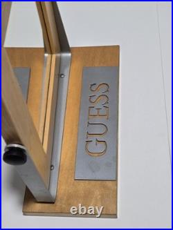 Vtg GUESS U. S. A. Rotating Mirror Store Display Wooden Mounted On Stand Rare