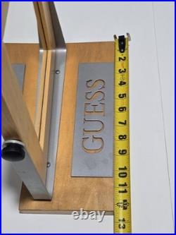 Vtg GUESS U. S. A. Rotating Mirror Store Display Wooden Mounted On Stand Rare