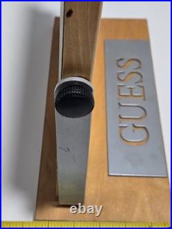 Vtg GUESS U. S. A. Rotating Mirror Store Display Wooden Mounted On Stand Rare