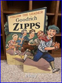 Vtg Goodrich Zipps 3-D Cardboard 16x23 Advertising Easel-Back Display Sign RARE