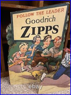 Vtg Goodrich Zipps 3-D Cardboard 16x23 Advertising Easel-Back Display Sign RARE