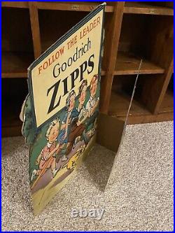 Vtg Goodrich Zipps 3-D Cardboard 16x23 Advertising Easel-Back Display Sign RARE