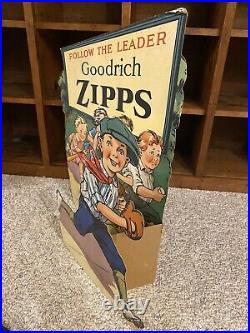 Vtg Goodrich Zipps 3-D Cardboard 16x23 Advertising Easel-Back Display Sign RARE