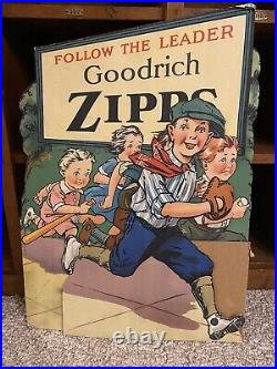 Vtg Goodrich Zipps 3-D Cardboard 16x23 Advertising Easel-Back Display Sign RARE