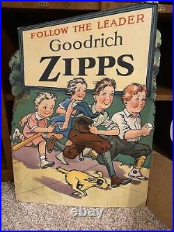 Vtg Goodrich Zipps 3-D Cardboard 16x23 Advertising Easel-Back Display Sign RARE