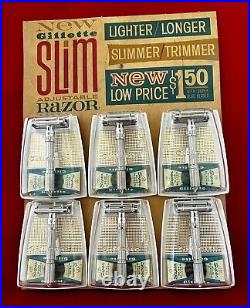 Vtg RARE NOS 1961 GILLETTE SLIM Adjustable Razor Store Display Kin 2 Fat Boy WOW