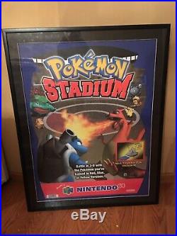 Vtg Sign Nintendo 64 N64 Pokémon Stadium Display Store Poster Standee Rare Frame